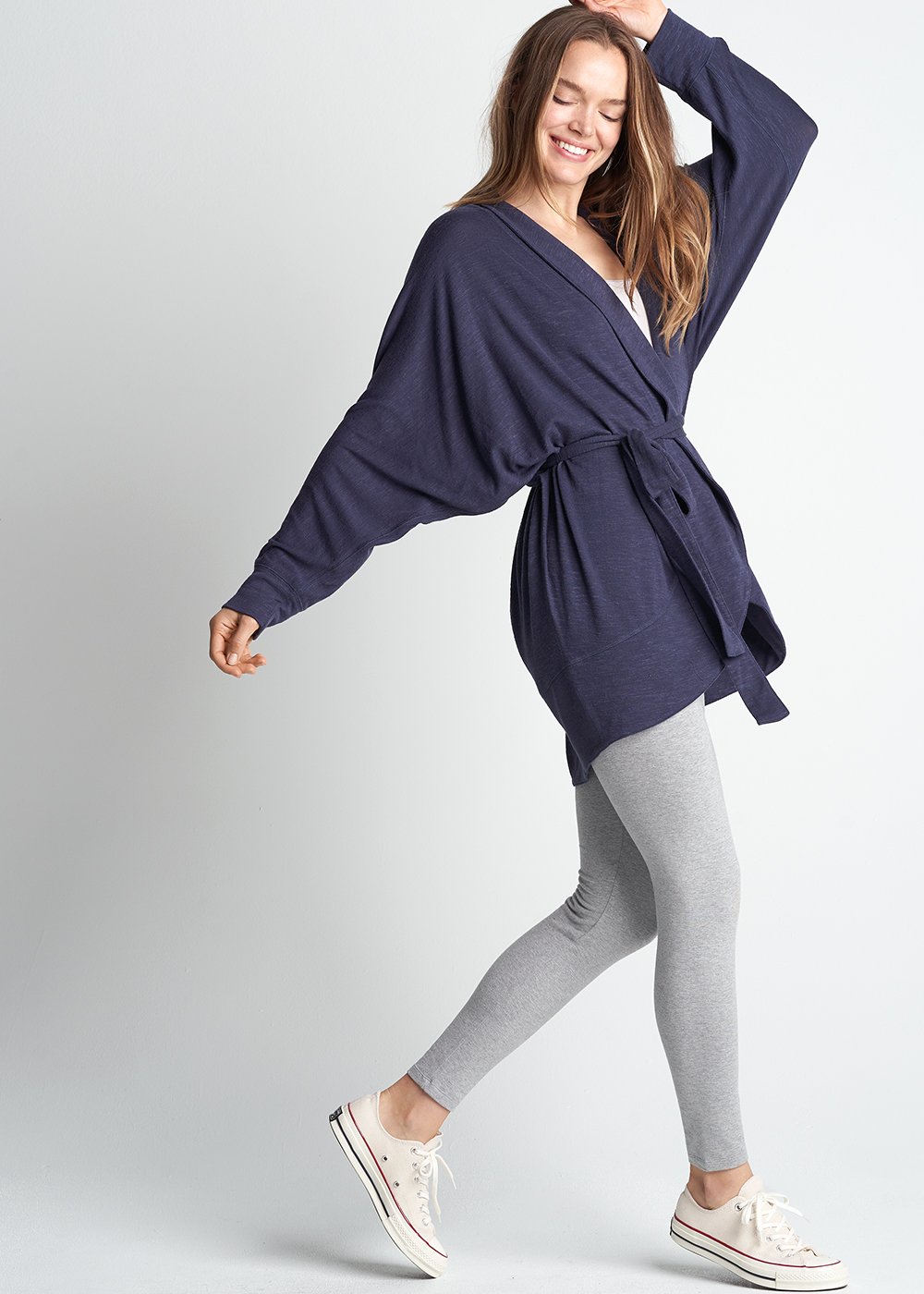 Slub Knit Cocoon Wrap Cardigan with Belt